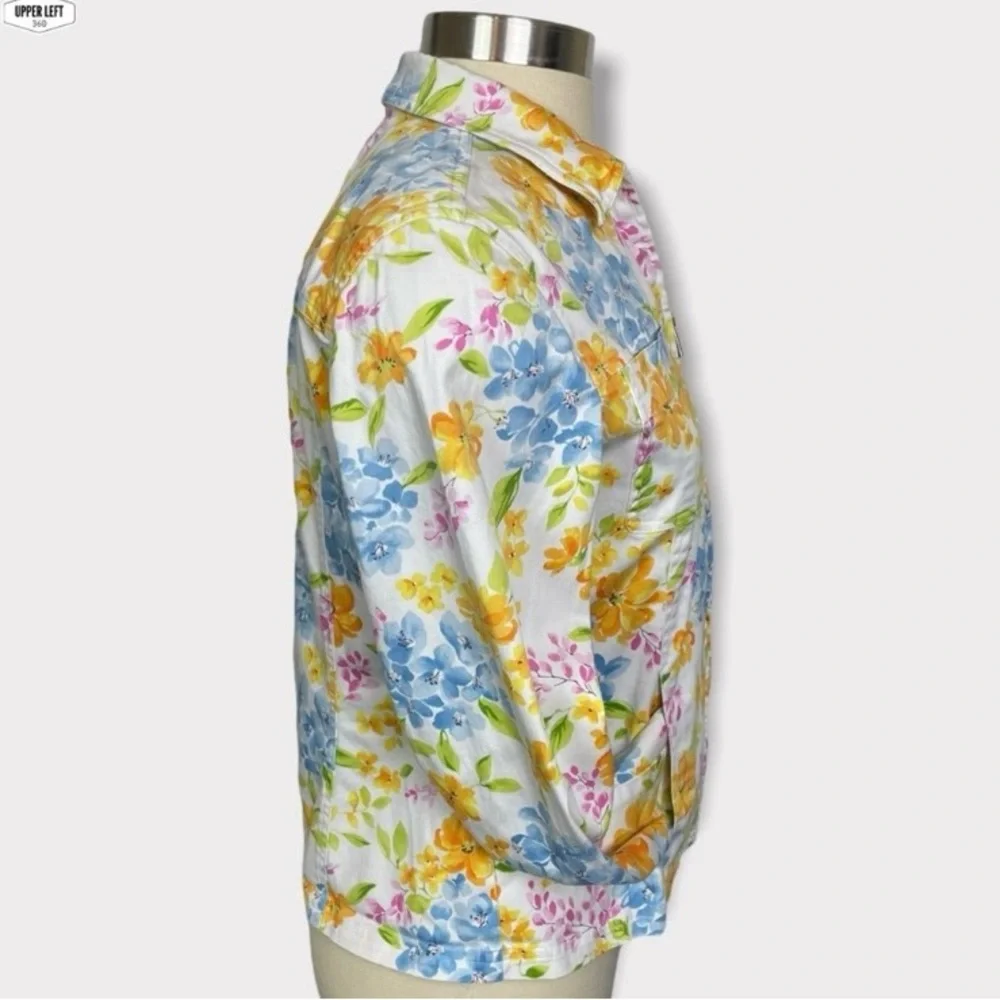 Stretch Denim Floral Jacket Full Zip Y2K Unique Jones New York Small - Picture 9 of 16